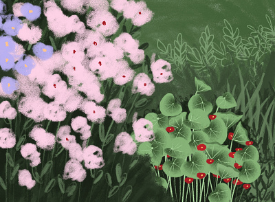 Blooming garden, part 2 adobe photoshop art digital art drawing flowers garden green illustration summer