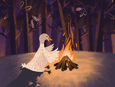 Cozy evening of Molly the duck. Campfire adobe photoshop art bird campfire character digital art digital illustration drawing duck forest illustration night summer warm