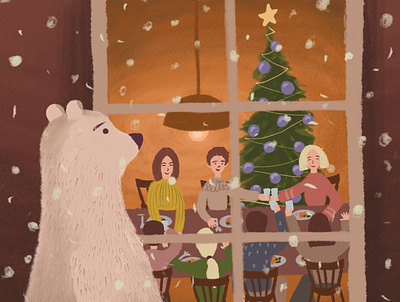 On the eve of Christmas, part 1 adobe photoshop animal art bear character christmas digital art digital illustration drawing holiday illustration new year night snow winter