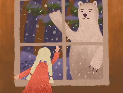 On the eve of Christmas, part 2 adobe photoshop animal art bear character christmas digital art digital illustration drawing eve girl greeting holiday illustration new year night snow winter