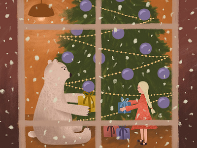 On the eve of Christmas, part 3 adobe photoshop art bear character christmas cozy digital art digital illustration drawing girl happiness happy holiday illustration new year night present snow warm winter