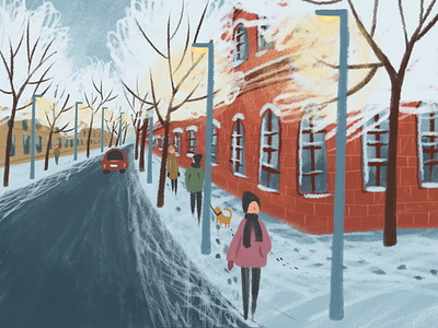 Winter in the city adobe photoshop art christmas city cold digital art digital illustration drawing evening illustration new year people russia snow street town walk winter