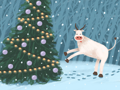 Symbol of the year 2021 adobe photoshop animal art bull character christmas christmas tree digital art digital illustration drawing forest happy illustration new year snow winter