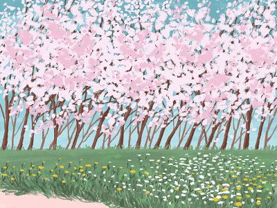 Spring park adobe photoshop art blooming digital art digital illustration drawing illustration nature park spring springtime trees warm