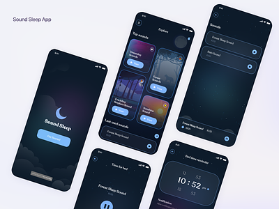 Sound Sleep App 3d adobe xd file animation app branding design graphic design illustration logo minimal motion graphics night app sleep app sleep sounds timmer app typography ui ui design vector xd freebies