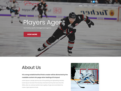 Web Landing page for sports agency clean hockey player landing page minimalist simple sports agency