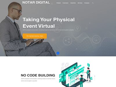 Landing page for a dedicated video-call SaaS product for notarie business clean landing page minimalist modern platform simple technology