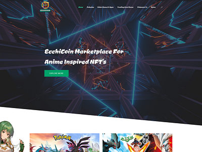 Design a marketplace for Anime inspired NFT's clean game minimalist modern simple web page