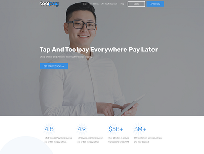 Design our Buy Now Pay Later Website TOOLPAY clean minimalist retail web page