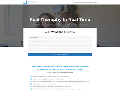 Marketing page for new type of therapy clean landingpage medical minimalist psychotherapy simple virtualreality