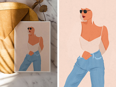 Another Girl in Jeans and Glasses Illustration art digital girl glasses illustration jeans natural colors photoshop postcard print sexy