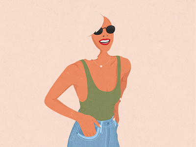 Nice Girl in Jeans and Tank Top Illustration girl girl illustration glasses green jeans natural tones nice photoshop smiling tank top