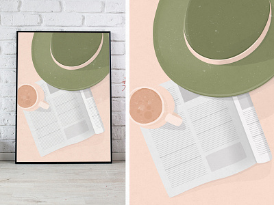 Get Ready For The Day Illustration coffee frame green hat illustration morning newspaper photoshop print summertime working day