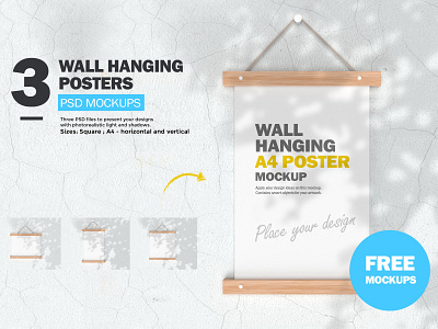 FREE Wall Hanging Posters - PSD Mockups free free mockup freebie mockup mockup psd poster wall art wall hanging
