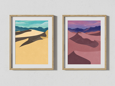 Death Valley Dunes USA - Day and Night - Two Landscape Posters death valley dessert digitalart dunes illustration landscape nature photoshop poster prints sand usa