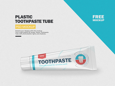 Free Plastic Toothpaste Tube - PSD Mockup 3d cosmetic editable free freebie glossy mockup oral care photoshop plastic psd render smart object toothpaste tube