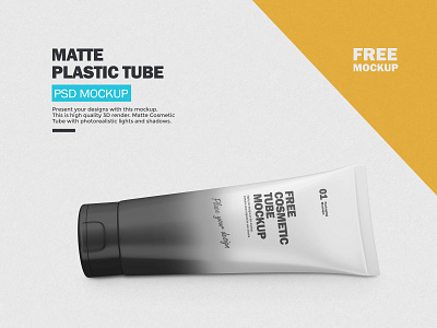 Free Matte Cosmetic Tube - PSD Mockup 3d beuty blender 3d cosmetic editable free freebie matte mockup photoshop plastic psd render skin care smart object tube