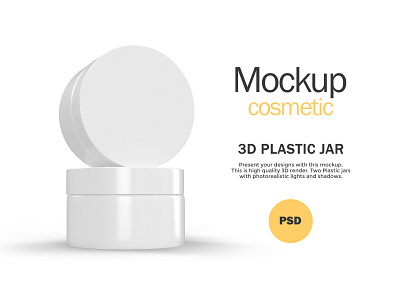 3D Glossy Plastic Jars - PSD Mockup 3d 3d render beauty blender 3d cosmetic cream glossy jars mockup package photoshop plastic product psd skin care smart object template