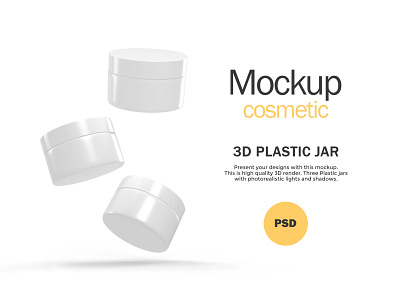 3D Glossy Plastic Jars - PSD Mockup 3d 3d render beauty blender 3d cosmetic cream glossy jars mockup package photoshop plastic product psd skin care smart object template