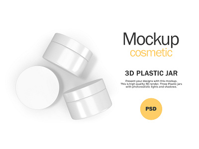 3D Glossy Plastic Jars - PSD Mockup 3d 3d render beauty blender 3d cosmetic cream glossy jars mockup package photoshop plastic product psd skin care smart object template