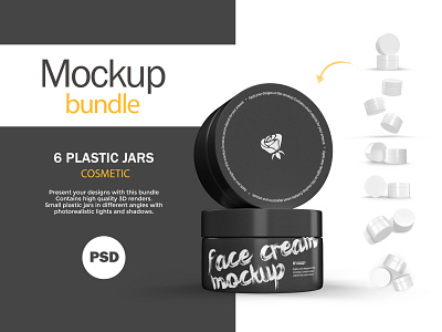 3D Glossy Plastic Jars - 6 PSD Mockups 3d 3d render beauty blender 3d cosmetic cream glossy jars mockup package photoshop plastic product psd skin care smart object template