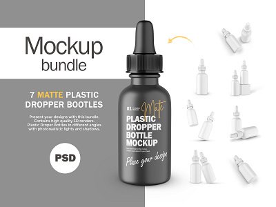 3D Matte Plastic Dropper Bottles - 7 PSD Mockups