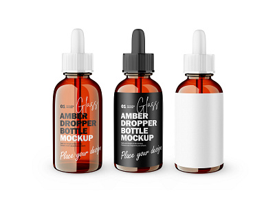 Premium PSD Amber Glass Bottle With Dropper Mockup