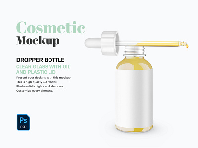 Glass Dropper Bottle With Plastic Lid - PSD Mockup