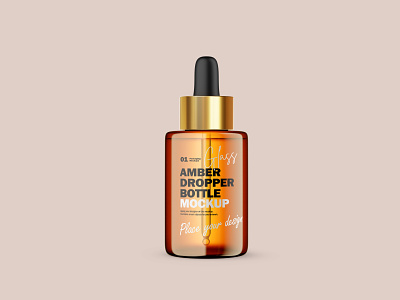 Amber Glass Dropper Bottle With Gold Lid - PSD Mockup 3d amber glass beauty bottle cosmetic dropper editable glossy gold golden mockup oil package packaging product psd serum skin care smart object template