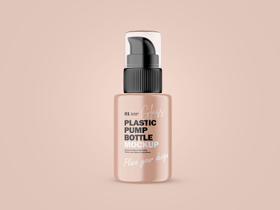 Plastic Pump Bottle With Editable Lid - PSD Mockup 3d beauty cosmetic editable glossy gold golden matte mockup oil package packaging plastic product psd pump bottle serum skin care smart object template