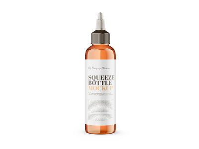 Amber Squeeze Bottle - PSD Mockup amber blender 3d bottle cosmetic editable front view glossy hair oil mockup object package photoshop plastic product psd render smart object squeeze template visualization