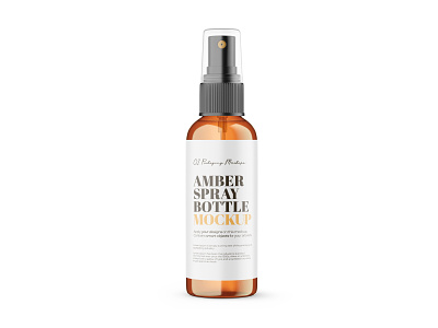 Amber Spray Bottle With Editable Lid - PSD Mockup 3d amber beauty blender 3d bottle cosmetic editable hair care mockup oil package photoshop product psd render serum skin care spray template visualization