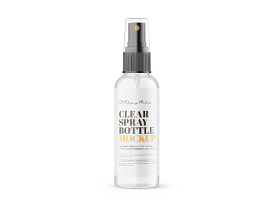 Clear Spray Bottle With Editable Lid - PSD Mockup 3d blender 3d bottle clear cosmetic editable hair care mockup oil package photoshop plastic product psd render serum skin care spray template visualization