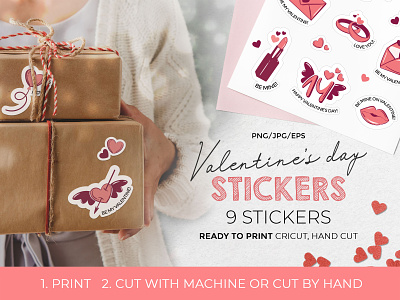 9 Digital Valentine's Day Printable Stickers - Ready to print celebration couple cricut editable hand cut holiday illustration love occasion print print from home printable relationship silhouette special sticker template valentine valentines day