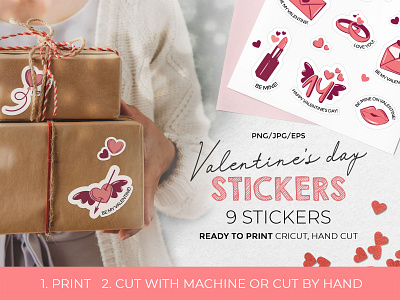 9 Digital Valentine's Day Printable Stickers - Ready to print