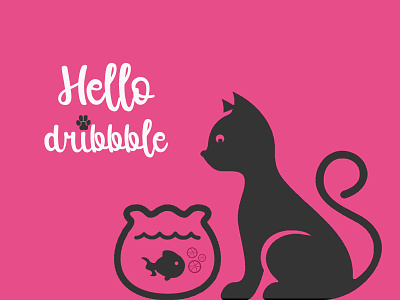 Hello Dribbble! cat debuts dribbble first shot fish hello hi illustrator photoshop