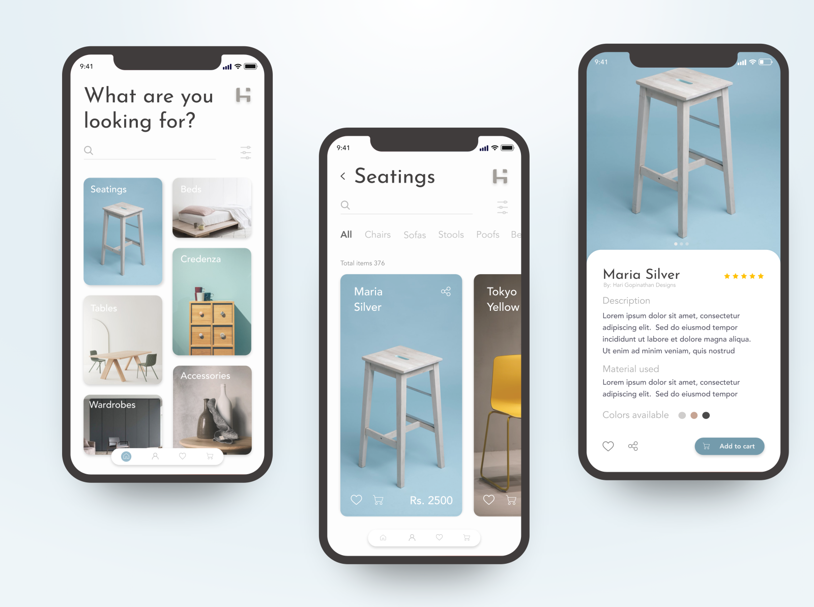 Furniture retail company app by Tejasvi on Dribbble