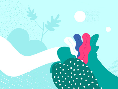 Second Close up detail of "Five Years" Illustration abstract blue blueprint circles clean composition curves dots flatdesign floral forms green illustration landscape leaves minimal nature pink sunset textures