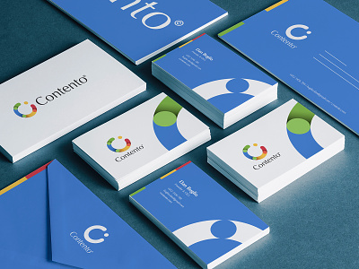 Contento - Stationery blue brand identity branding clean colorful logo composition curves design envelopes forms graphicdesign green logo logotype mockup print design red typography visit card yellow