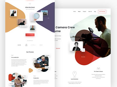 Camera Crew Website Design abstract branding business collage corporate design gold gradient minimal modern photography photography portfolio purple red styleish triangle video web web design white
