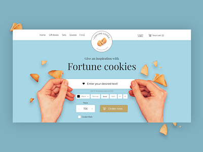 Fortune Cookie Editor biscuits blue clean cookie corporate editor food form fortune fun gift hand illustration mimialistic mockup serif web design white