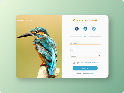 DailyUI #001 - Sign Up Form bird clean daily ui daily ui 001 daily ui challenge dailyui dailyui challenge ireland log in minimal nature sign up sign up form sign up ui ui challenge ui design uiux web ui