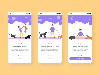 Daily UI 023 - Onboarding 023 daily ui daily ui challenge dailyui dailyui challenge dog minder illustration mobile app mobile ui onboarding screen playful ui challenge ui design uiux