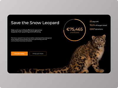 Daily UI 032 - Crowdfunding Campaign 032 crowdfunding crowdfunding campaign daily ui challenge 032 dailyui dailyuichallenge interface design nature snow leopard ui ui 032 ui challenge ui design website design