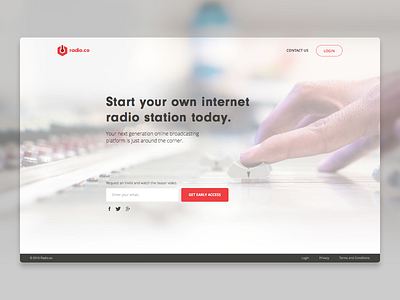 Radio.co Beta Landing Page beta email landing page launch radio signup simple ui web website white