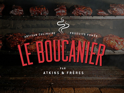 Le Boucanier par Atkins & Frères brand crest graphic design logo meat red restaurant smoke vintage