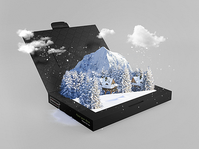 Prestige Giftbox - Ad ad box certificate chalet christmas gift landscape minimal mockup winter