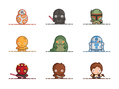 Star Wars Voodoo Dolls bb8 darth maul darth vader han solo illustration r2d2 rogue one star wars stickers vector