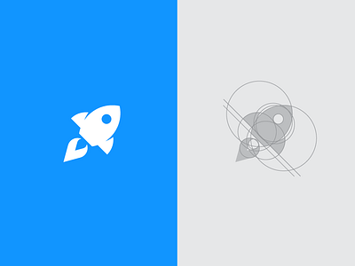 Rocket blue brand flat golden ratio grid icon logo rocket space spaceship ufo vector