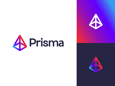 Prisma blue gradient light logo mark prism pyramid red triangle wordmark